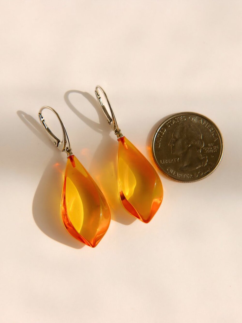 Honey Baltic Amber Dangle Earrings in Sterling Silver - Picture 5 of 6